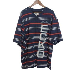 ECKO MEN'S 5XB BIG PLUS SIZE BLUE STRIPE CASUAL VNECK T-SHIRT TOP